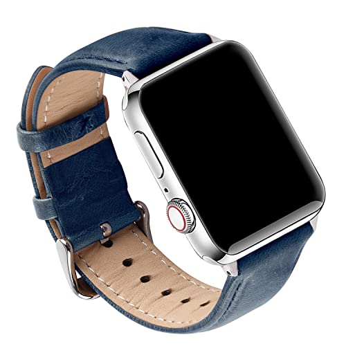 GerbGorb Apple Watch Armband Leder Kompatibel für Apple Watch 49mm 45mm 44mm 42mm Schnellverschluss Retro Armband Vintage Leder für iWatch Ultra/SE2/SE/8/7/6/5/4/3/2/1 Dunkelblau von GerbGorb