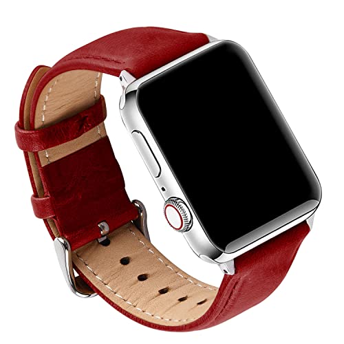 GerbGorb Apple Watch Armband Leder Kompatibel für Apple Watch 49mm 45mm 44mm 42mm Schnellverschluss Retro Armband Vintage Leder für iWatch Ultra/SE2/SE/8/7/6/5/4/3/2/1 Rot von GerbGorb