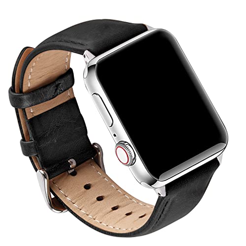 GerbGorb Apple Watch Armband Leder Kompatibel für Apple Watch 49mm 45mm 44mm 42mm Schnellverschluss Retro Armband Vintage Leder für iWatch Ultra/SE2/SE/8/7/6/5/4/3/2/1 Schwarz von GerbGorb