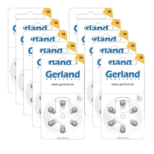 Gerland Hörgerätebatterien 10 | gelb 60 Stück im Sparpack | mit gut greifbarer Schutzfolie | Typ 10 P10 PR70 ZL4 | Made in Germany | für Hörgeräte von Gerland Hörgeräte