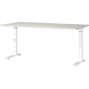 GERMANIA DOWNEY höhenverstellbarer Schreibtisch lichtgrau rechteckig, C-Fuß-Gestell weiß 160,0 x 80,0 cm von Germania