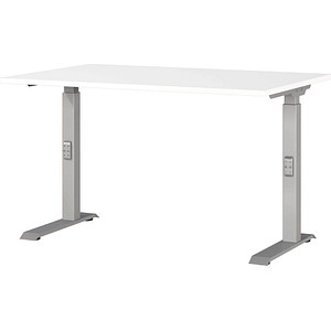 GERMANIA DOWNEY höhenverstellbarer Schreibtisch weiß rechteckig, C-Fuß-Gestell silber 120,0 x 80,0 cm von Germania