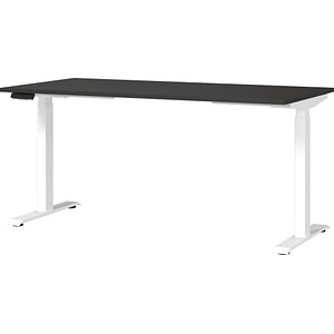 GERMANIA JET höhenverstellbarer Schreibtisch grafit rechteckig, T-Fuß-Gestell weiß 160,0 x 80,0 cm von Germania