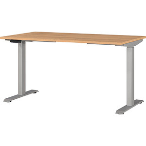 GERMANIA JET höhenverstellbarer Schreibtisch grandson-eiche rechteckig, T-Fuß-Gestell silber 140,0 x 80,0 cm von Germania