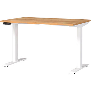 GERMANIA JET höhenverstellbarer Schreibtisch navarra-eiche rechteckig, T-Fuß-Gestell weiß 120,0 x 80,0 cm von Germania