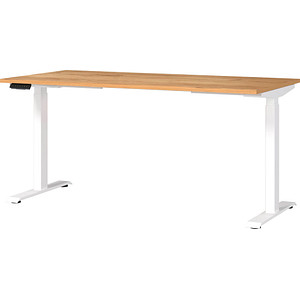GERMANIA JET höhenverstellbarer Schreibtisch navarra-eiche rechteckig, T-Fuß-Gestell weiß 160,0 x 80,0 cm von Germania