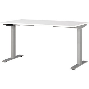 GERMANIA JET höhenverstellbarer Schreibtisch weiß rechteckig, T-Fuß-Gestell silber 140,0 x 80,0 cm von Germania