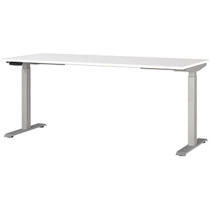 GERMANIA JET höhenverstellbarer Schreibtisch weiß rechteckig, T-Fuß-Gestell silber 180,0 x 80,0 cm von Germania