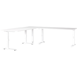 GERMANIA Mailand höhenverstellbarer Schreibtisch weiß L-Form, C-Fuß-Gestell weiß 260,0 x 200,0 cm von Germania