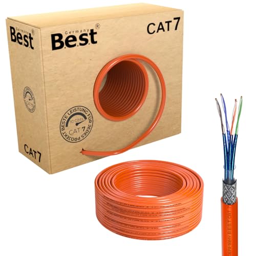 Germany B.e.s.t CAT 7 50M Simplex Netzwerkkabel Verlegekabel Kupfer LAN Kabel Ethernetkabel S/FTP 10 Gbit/s Kat 7 reines Kupfer Datenkabel PoE+ LSZH Datenkabel von Germany B.e.s.t