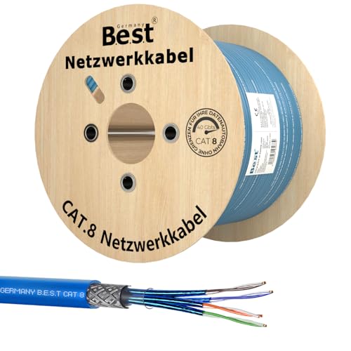 Germany B.e.s.t 500m CAT 8 Netzwerkkabel Verlegekabel Halogenfrei Installationskabel 40 Gbit/s CAT8 Verkabelung Netzwerk Datenkabel CAT8.1 LAN von Germany B.e.s.t