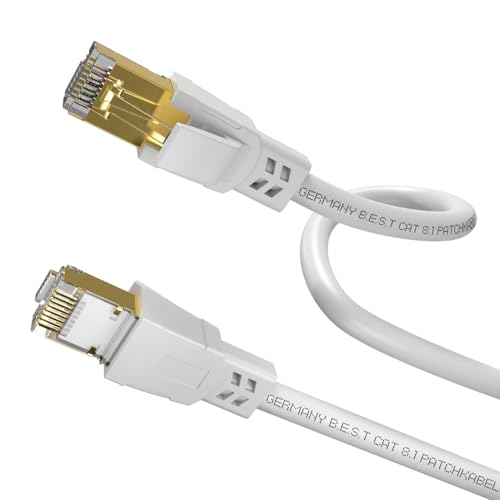 Germany B.e.s.t CAT 8.1 Netzwerkkabel Patchkabel 3,00m 40,0 Gbits RJ45 LAN Kabel S/FTP Kupfer PiMF für PC Router Modem Switch Rund Weiß von Germany B.e.s.t