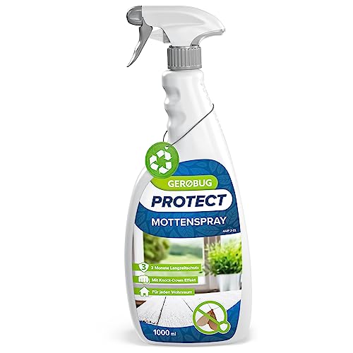 GEROBUG Anti Motten-Spray 1 Liter Protect - Einfache Mottenbekämpfung für Lebensmittelmotten & Kleidermotten - Mottenschutz für Kleiderschrank, Schrank, Wohnung, Kleider, Teppich & Küche geeignet von Gerobug