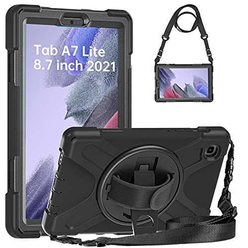 Gerutek Hülle für Samsung Galaxy Tab A7 Lite 8,7 Zoll, Stoßfeste Robst Panzerhülle mit Drehbar Stände, Handschlaufe, Schultergurt Schutzhülle für Samsung Tab A7 Lite 8.7 2021 SM-T220/SM-T225, Schwarz von Gerutek