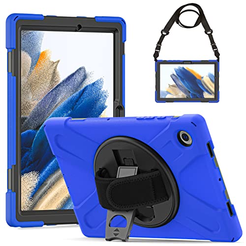Gerutek Hülle für Samsung Galaxy Tab A8 10.5 Zoll 2021 SM-X200/SM-X205/SM-X207, Stoßfeste Robust Panzerhülle mit Drehbar Stände, Handschlaufe, Schultergurt Schutzhülle für Samsung Tab A8 10.5" Blau von Gerutek