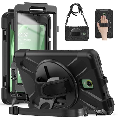 Gerutek Hülle für Samsung Galaxy Tab Active 5 2024 /Active 3 2020 8 Zoll, Stoßfeste Robust Schutzhülle mit Displayschutz Drehbar Stände Schultergurt, Panzerhülle für SM-X300/X306B/T570/T575, Schwarz von Gerutek
