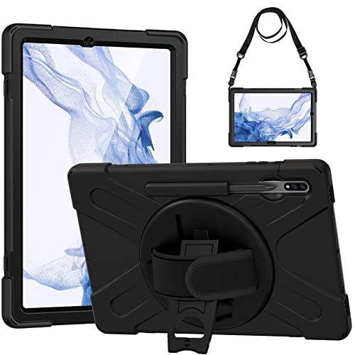 Gerutek Hülle für Samsung Galaxy Tab S10+ Plus/Tab S9 FE+ Plus/Tab S9+ Plus/Tab S8+ /Tab S7 FE/Tab S7+ 12,4 Zoll, Stoßfeste Robust Schutzhülle mit Stifthalter,Drehbar Stände und Schultergurt,Schwarz von Gerutek