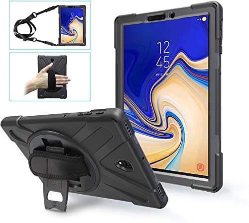 Gerutek Hülle für Samsung T830/T835 Galaxy Tab S4, Stoßfeste Robust Silikon Panzerhülle mit Drehbar Stände, Handschlaufe, Schultergurt Schutzhülle Hülle für Galaxy Tab S4 10.5 (T830/T835), Schwarz von Gerutek