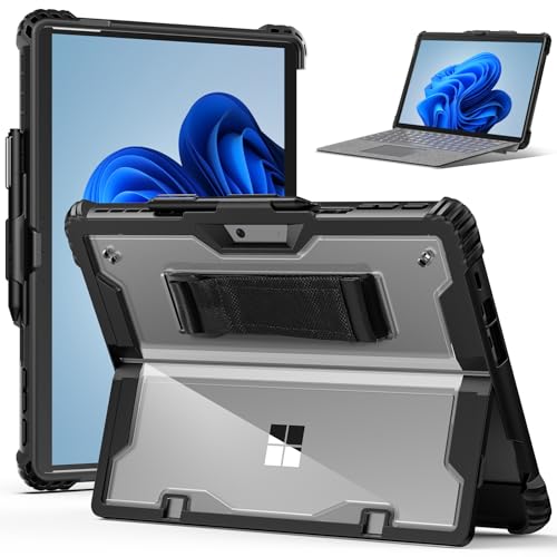Geutek Hüllen für Microsoft Surface Pro 9 13 Zoll 2022, Einstellbarer Ständer Stoßfeste Transparent Schutzhülle mit Handschband Stifthalter, Kompatibel mit Typ Cover Tastatur von Gerutek