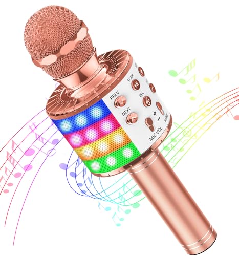 GeschenPark Karaoke Mikrofon Kinder mit LED Licht, Tragbare Drahtloses Bluetooth Mikrofon Lautsprecher, Heim KTV Karaoke Gerät, Ostergeschenke Spielzeug für Kinder, Mädchen und Erwachsene von GeschenPark