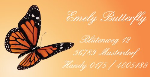 Visitenkarten"Schmetterling" mit Ihrer kompletten Adresse, 54 Stück, ca. 88 x 45 mm von Geschenke mit Namen