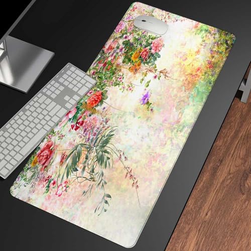 Gesmatic Großes erweitertes Gaming-Mauspad, Laptop-Tastatur und Mauspad, Leder, Schreibtischschutz, 80 x 40 cm, abstrakte bunte Blumen, Aquarell, wasserdicht, Schreibtischunterlage für Büro und von Gesmatic