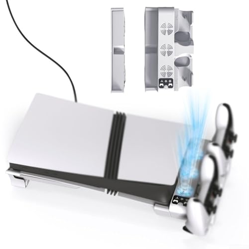 Getdoublerich Für PS5 SlimPro horizontaler Kühlständer, 3-stufiger Lüfter und Dual-Controller-Ladegerät, Multifunktions-Kühlbasis, Game-Controller-Ständer, Ladezubehör Getdoublerich Für PS5 SlimPro horizontaler Kühlständer, 3-stufiger Lüfter und Dual-Controller-Ladegerät, Multifunktions-Kühlbasis, Game-Controller-Ständer, Ladezubehör von Getdoublerich