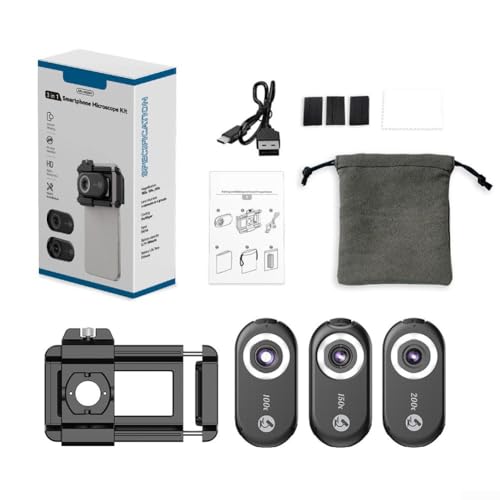 Makrofotografie-Objektiv für Smartphones 100X, 150X und 200X Optionen mit LED-Unterstützung (3-in-1-Objektiv-Set) von Getdoublerich