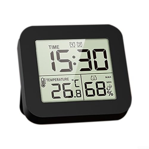 Tragbares Feuchtigkeitsthermometer mit Hintergrundbeleuchtung, Timer und Dual-Wecker (schwarz) von Getdoublerich