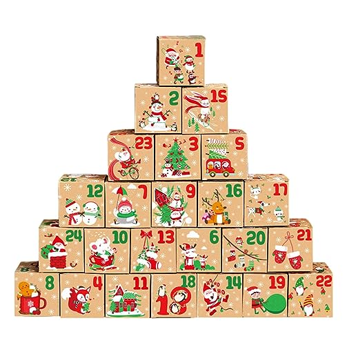 2023 Weihnachts-Adventskalender-Boxen – 24 Stück DIY-Geschenk-Box, Weihnachts-Countdown-Kalender, handgefertigte bedruckte Geschenkboxen, Zahlen-Geschenkboxen, leere Süßigkeiten-Box für von Geteawily