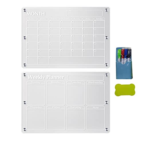 Acrylkalender - Acryl Magnetisches trocken abwischbares Board - Monats- und Wochenkalender für Kühlschrank - Magnetischer Kühlschrankplaner, wiederverwendbarer Acryl Wochenplaner Whiteboard mit 4 von Geteawily