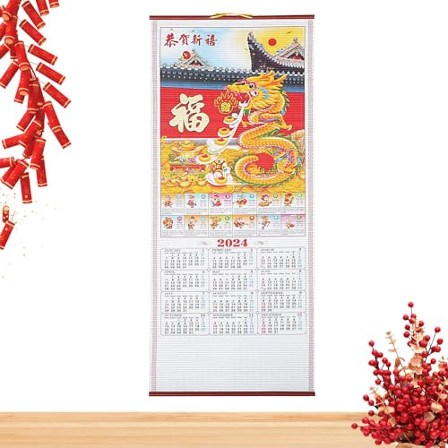 Chinesische Neujahrsschriftrolle 2024 | Kalender | Chinesischer Wandkalender Für Das Jahr Des Drachen | Chinesischer Sternzeichen-Hängekalender | Heim-Fu-Dekor Für Viel Glück von Geteawily