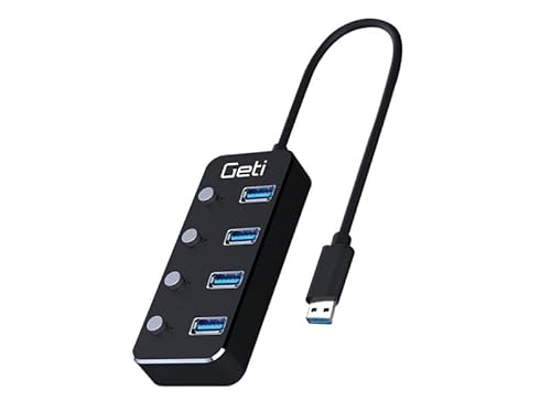 Geti GUH4AS 4 Port USB hub USB-A 3.0 with Switches, 24cm Cable (Black) von Geti