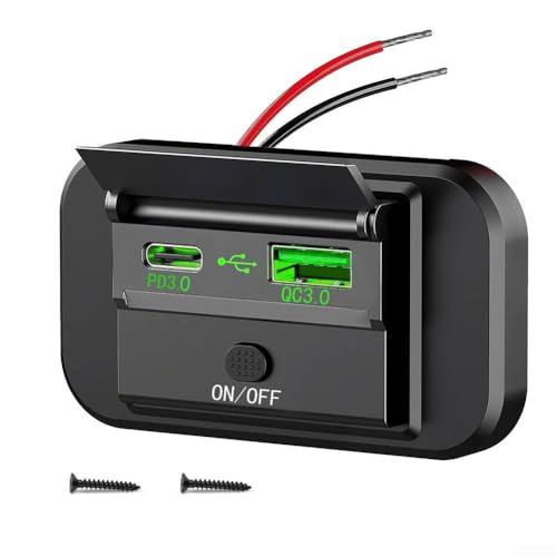 Auto DC 12V/24V PD Typ C USB Schnellladebuchse für Fahrzeuge, Motorräder, Boote und Wohnmobile Quick Charge 3 0 Power Delivery Outlet Panel (Grün) von Gettimore