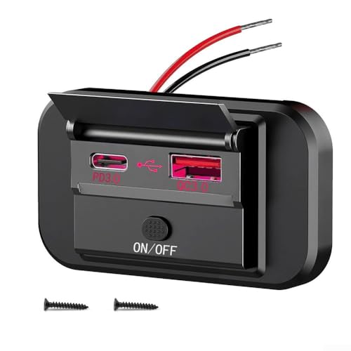 Auto DC 12V/24V PD Typ C USB Schnellladebuchse für Fahrzeuge, Motorräder, Boote und Wohnmobile Quick Charge 3 0 Power Delivery Outlet Panel (Rot) von Gettimore