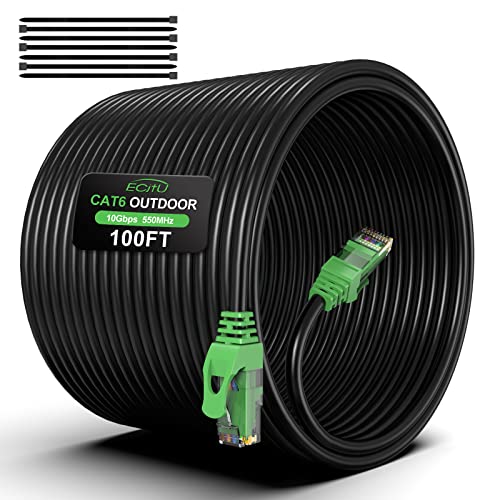 Getue 100FT Outdoor Ethernet Cable, In-Ground, Heavy Duty Direct Burial, 24AWG CCA Patch Cord for Laptops, PCs, Routers, Printers, Surveillance Camera, POE, UTP 6 Internet Cable with 25 Cable Ties von Getue