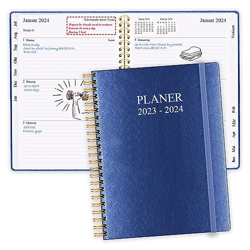 2023-2024 Planer, Juli 2023 - Juni 2024 Wochenplaner mit Monatsregistern, Gesäßtasche, elastischer Verschluss, Doppeldrahtbindung, einfache Organisation des täglichen Lebens, 15,7×21cm, Blue von Getvow