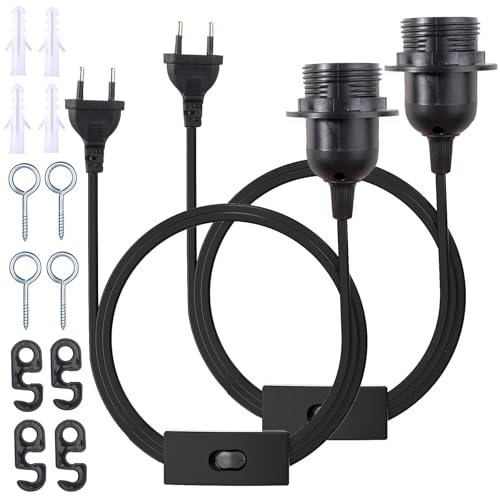 Getyjoe 2 Stück E27 Lampenfassung mit Kabel Lampenaufhangung E27 Fassung mit Schalter und Stecker Glühbirnen Fassungen für Lampenaufhängung Wohnzimmer Schlafzimmer Küche (5m Schwarz) von Getyjoe