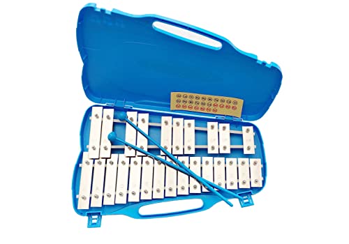 GEWA Glockenspiel, Klangspiel, Xylophon, mit 25 Metallklangplatten, Chromatisch (Tonumfang G5-G7) inkl. 2 Schlegel, Kunststoffetui mit Griff, blau von Gewa