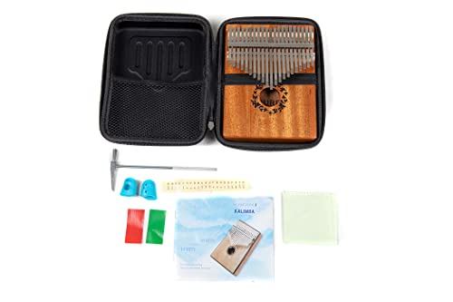 GEWA Kalimba Daumenklavier Mahagoni, Motiv Blätter, 21 Stahlzungen, stimmbar, inkl. Tasche, Stimmhammer, Anleitung von Gewa