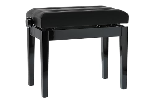 GEWA Pianobank Delux (Massivholz, Bruchlast von 2 Tonnen, Sitzfläche von 52x30 cm, präzise Scherenmechanik, Höhe von 48 bis 57 cm, Kunstlederbezug), Schwarz hochglanz von Gewa
