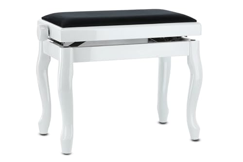 GEWA Pianobank Deluxe Classic (Massivholz, Bruchlast von 2 Tonnen, Sitzfläche von 52x30 cm, präzise Scherenmechanik, Höhe von 45 bis 57 cm), weiß hochglanz von Gewa
