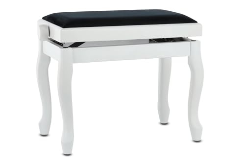 GEWA Pianobank Deluxe Classic (Massivholz, Bruchlast von 2 Tonnen, Sitzfläche von 52x30 cm, präzise Scherenmechanik, Höhe von 45 bis 57 cm), weiß matt von Gewa