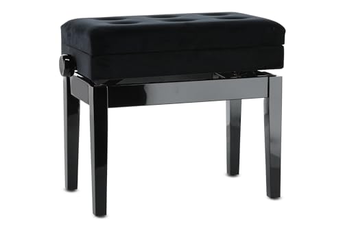 GEWA Pianobank Deluxe Compartment (Massivholz, Bruchlast von 2 Tonnen, Sitzfläche von 52x30 cm, präzise Scherenmechanik, Höhe von 48 bis 57 cm), Schwarz hochglanz von Gewa