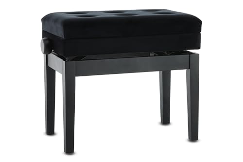 GEWA Pianobank Deluxe Compartment (Massivholz, Bruchlast von 2 Tonnen, Sitzfläche von 52x30 cm, präzise Scherenmechanik, Höhe von 48 bis 57 cm), schwarz matt von Gewa