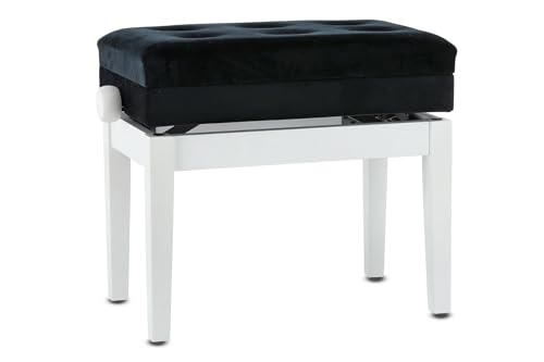 GEWA Pianobank Deluxe Compartment (Massivholz, Bruchlast von 2 Tonnen, Sitzfläche von 52x30 cm, präzise Scherenmechanik, Höhe von 48 bis 57 cm), weiß matt von Gewa