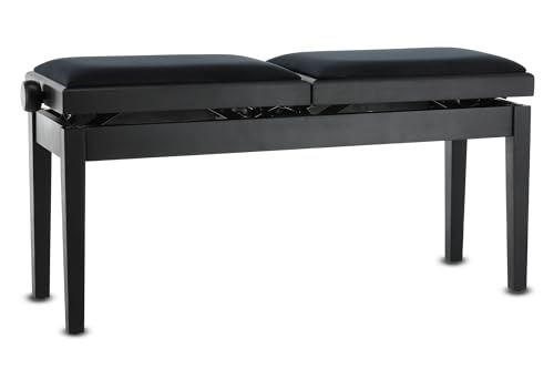 GEWA Pianobank Deluxe Double (Doppelbank, leichtgängige Höhenverstellung über präzise Scherenmechanik, aus qualitativem Massivholz, langlebig und robust, hohe Bruchlast), Schwarz matt von Gewa