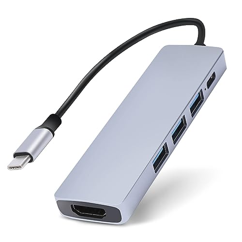 USB C Hub 5 in 1 Docking Adapter, mit 4K HDMI Adapter, 2 USB 2.0 Ports, 1 USB3.0 Port, 55 W PD, kompatibel für Laptop und andere Typ- C- Geräte von Geweo