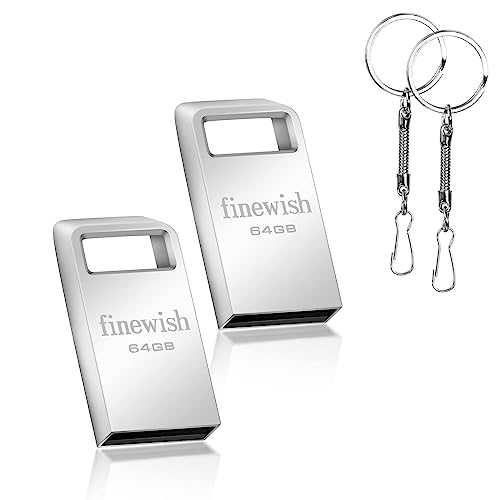 USB Stick 64GB 2 Stück, Metal Memory Stick USB 2.0 USB Stick 64 GB USB Flash Drive mit Schlüsselanhänger für Schule Büro Auto PC Laptop (Silber * 2 Pack) von Geweo