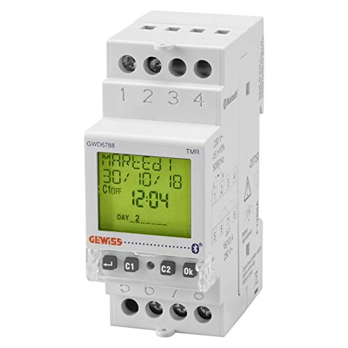 GEWISS Zeitschaltuhr und Astronomie – 1 Kontakt NA/NC – 16 A/230 V – Bluetooth – 2 DIN-Module – Gangreserve 5 Jahre – GWD6788 von Gewiss